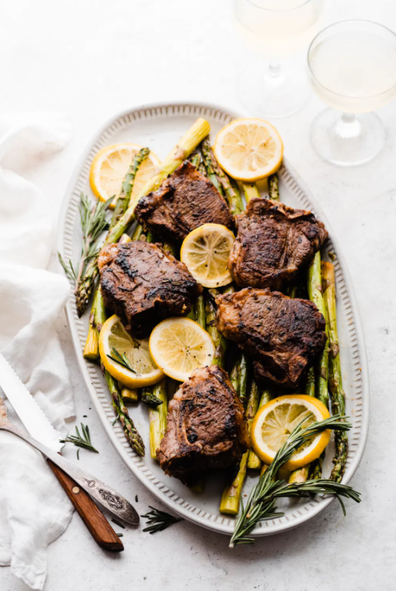 lamb loin chops with cucumber mint salad and sweet and smoky tahini