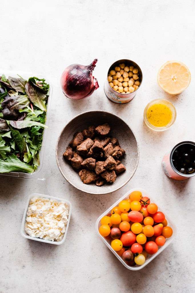 Ingredients laid out for American lamb salad