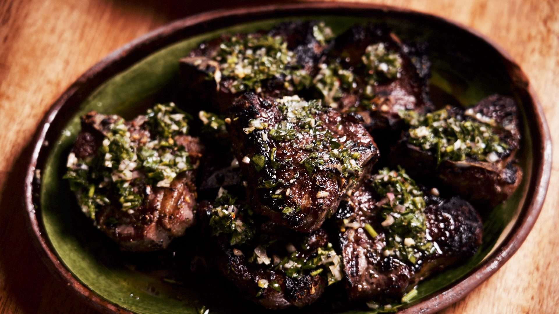 lamb loin chops with cucumber mint salad and sweet and smoky tahini