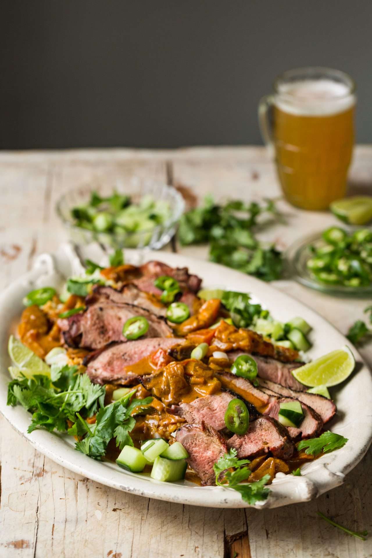 lamb loin chops with cucumber mint salad and sweet and smoky tahini