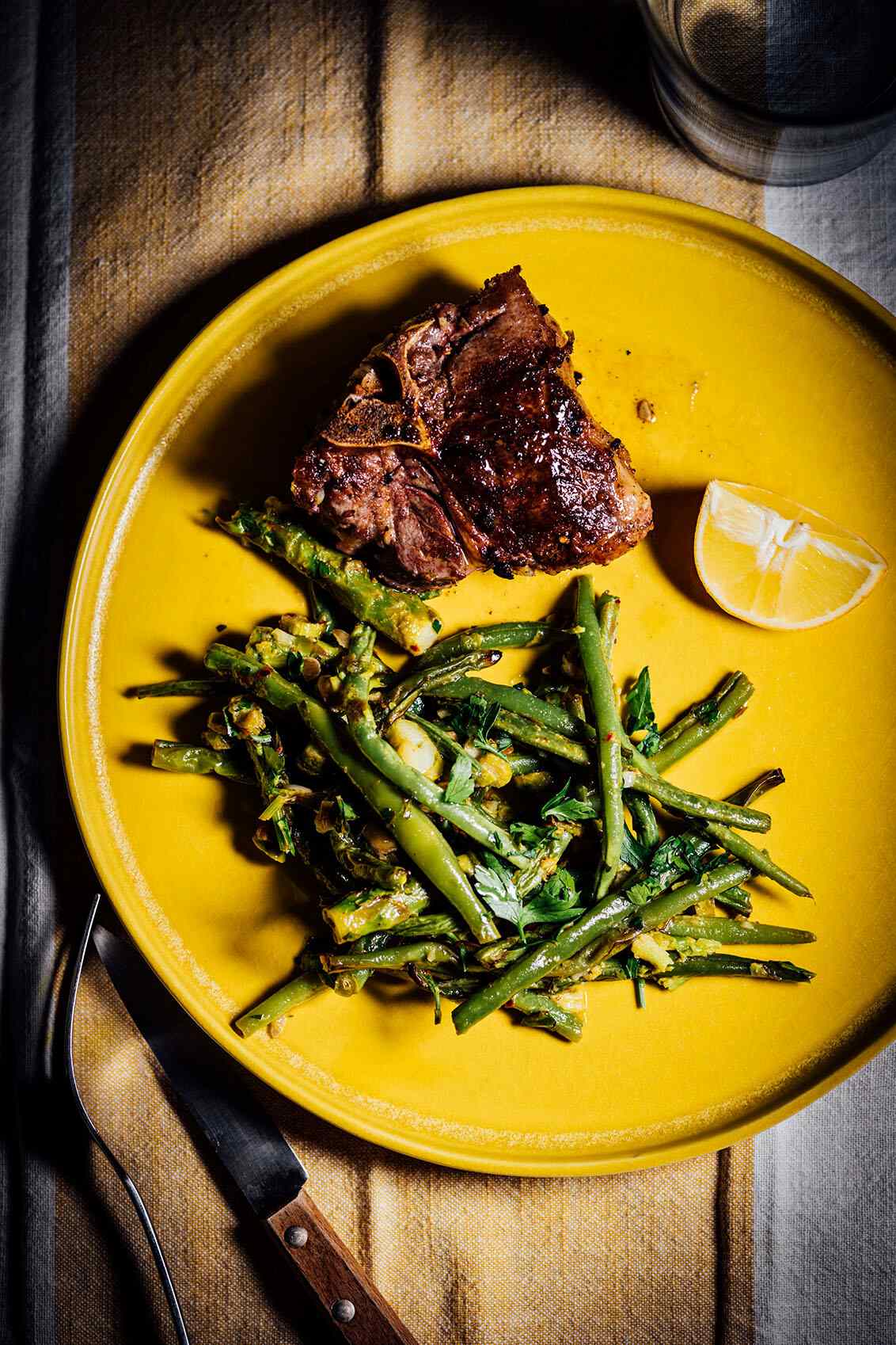lamb loin chops with cucumber mint salad and sweet and smoky tahini