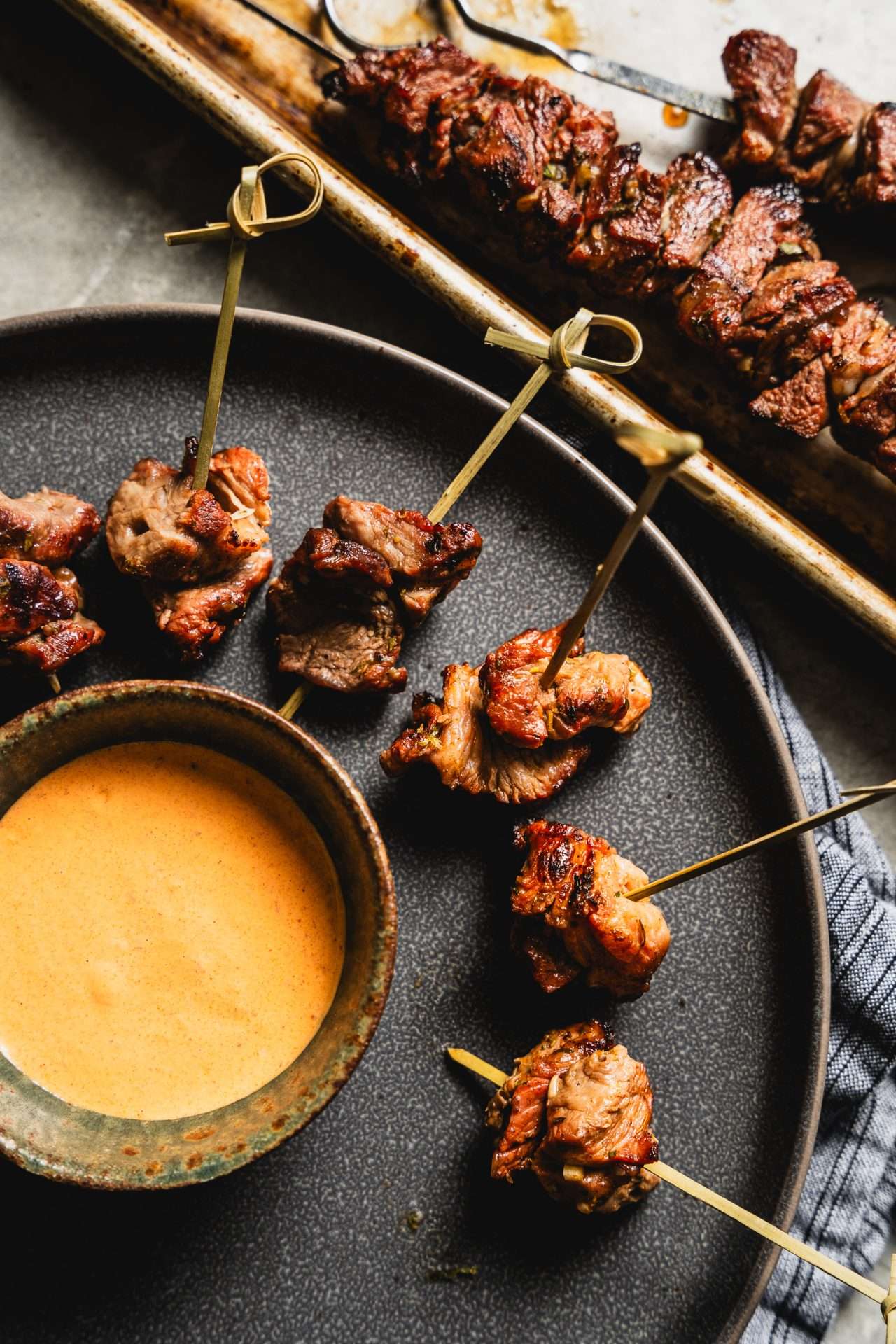 lamb loin chops with cucumber mint salad and sweet and smoky tahini
