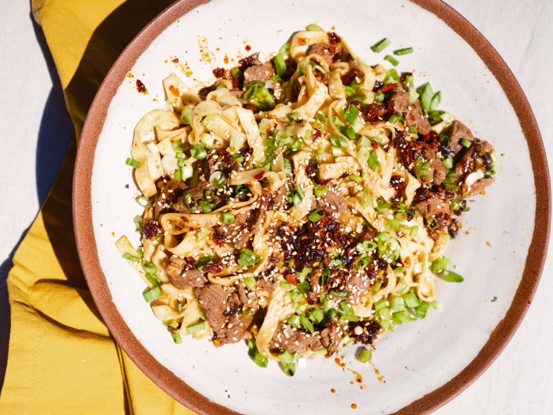 Lamb noodles in a bowl