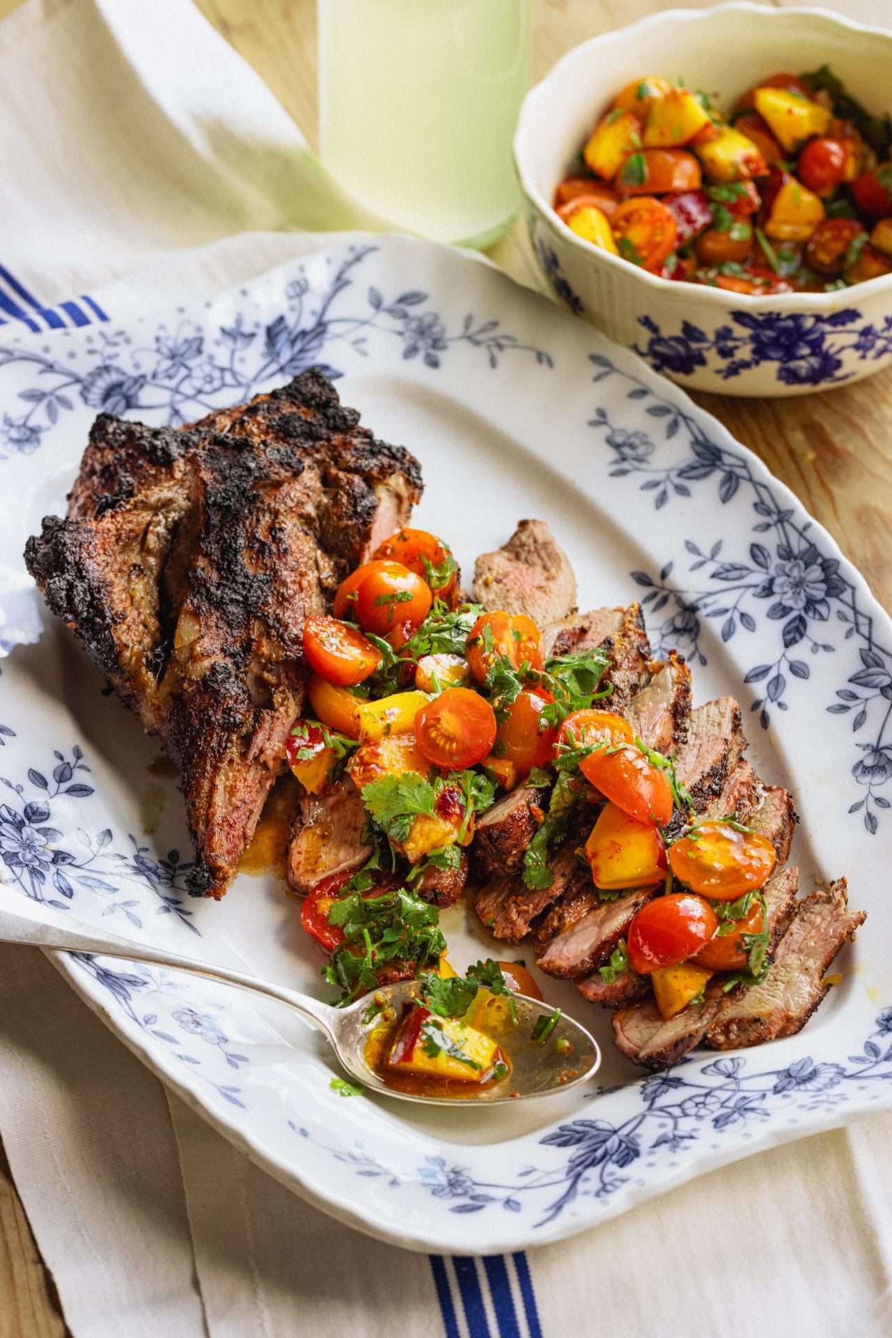 lamb loin chops with cucumber mint salad and sweet and smoky tahini