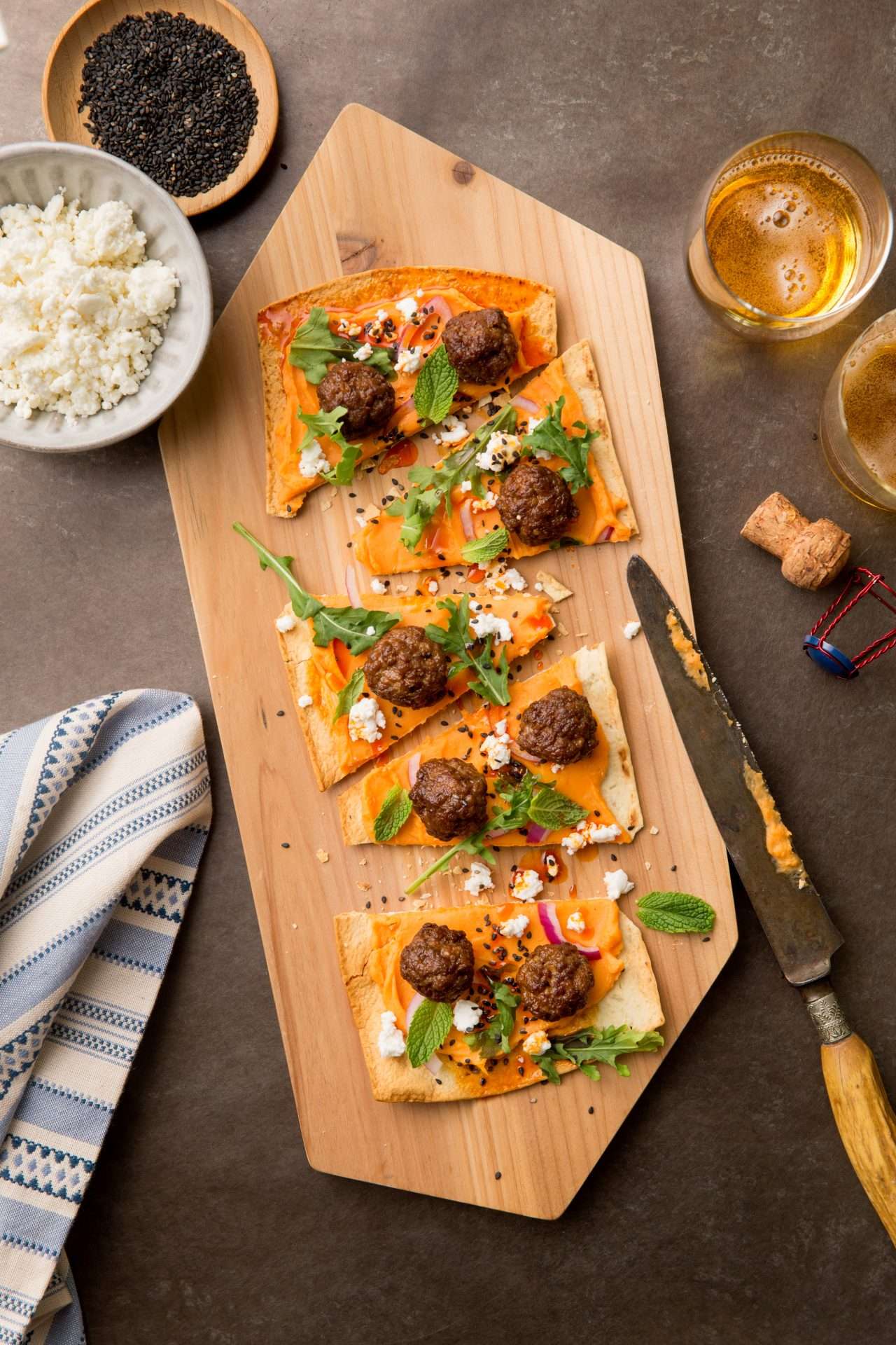 lamb loin chops with cucumber mint salad and sweet and smoky tahini