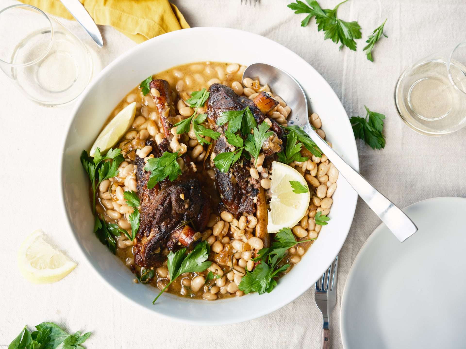 lamb loin chops with cucumber mint salad and sweet and smoky tahini