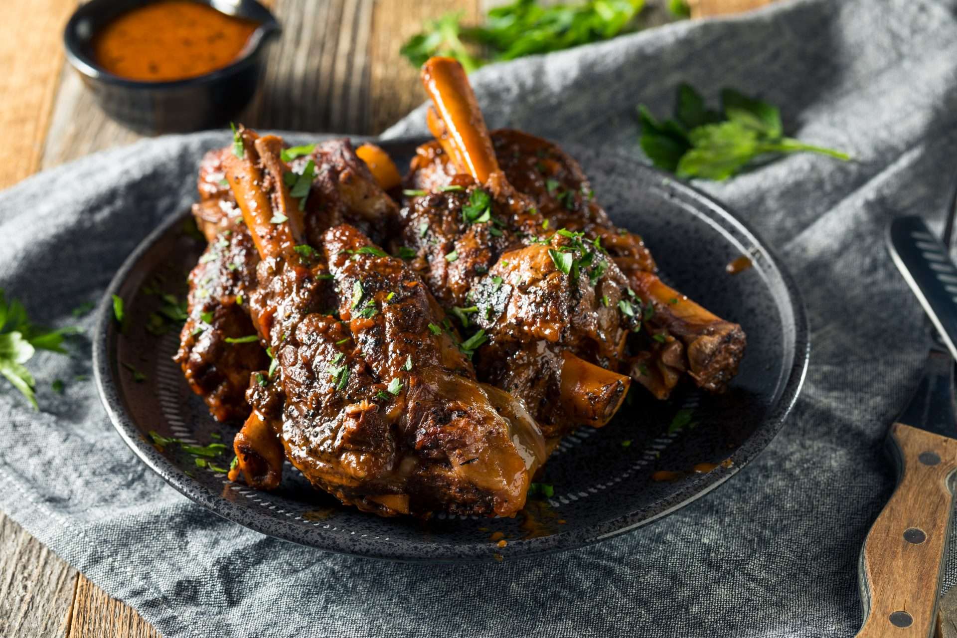 lamb loin chops with cucumber mint salad and sweet and smoky tahini