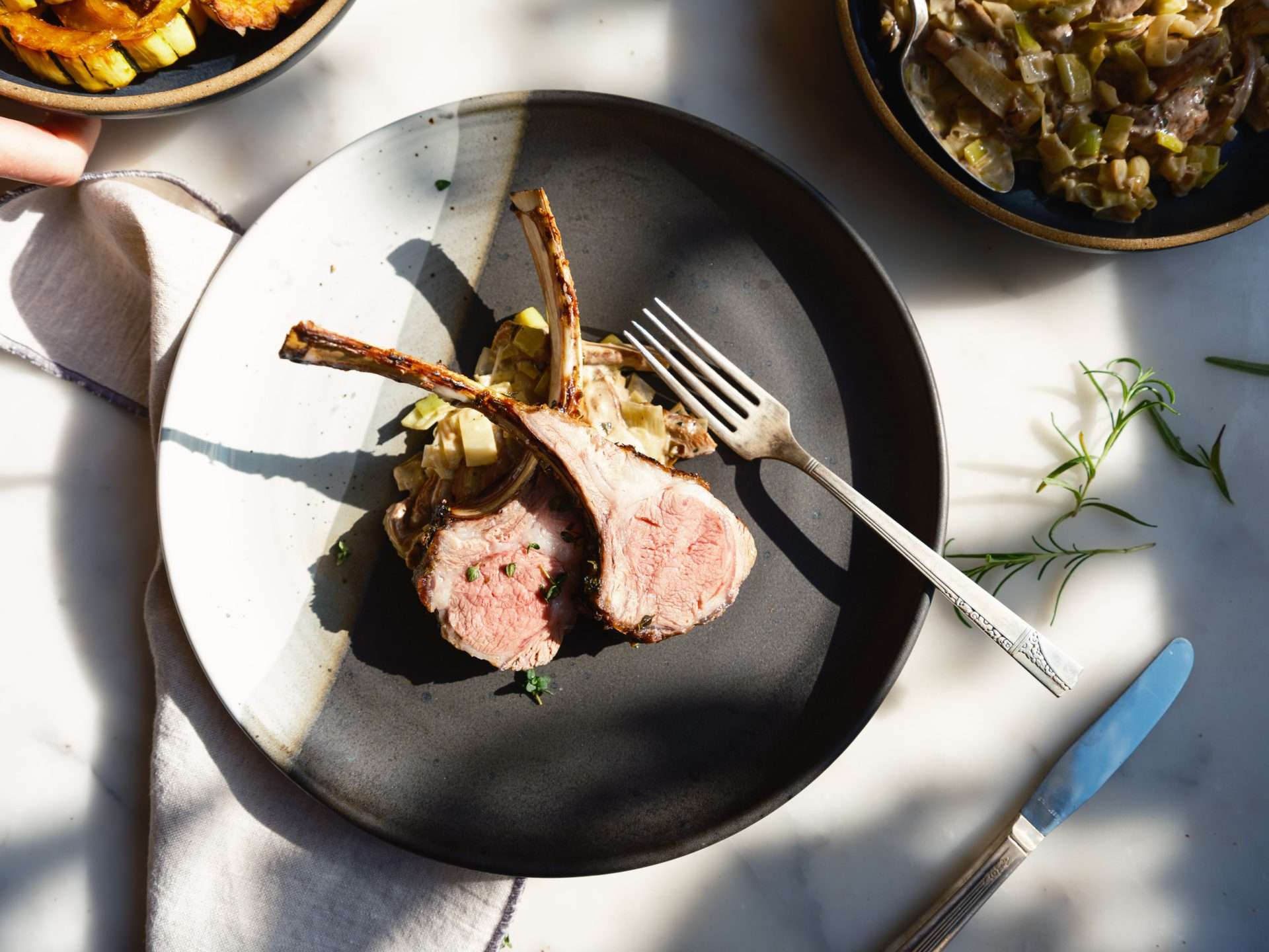 lamb loin chops with cucumber mint salad and sweet and smoky tahini