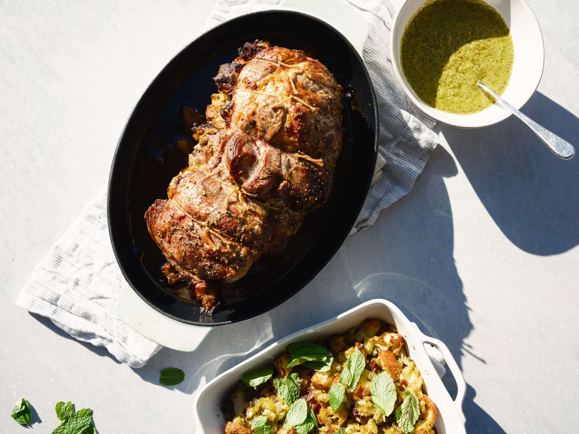 lamb loin chops with cucumber mint salad and sweet and smoky tahini