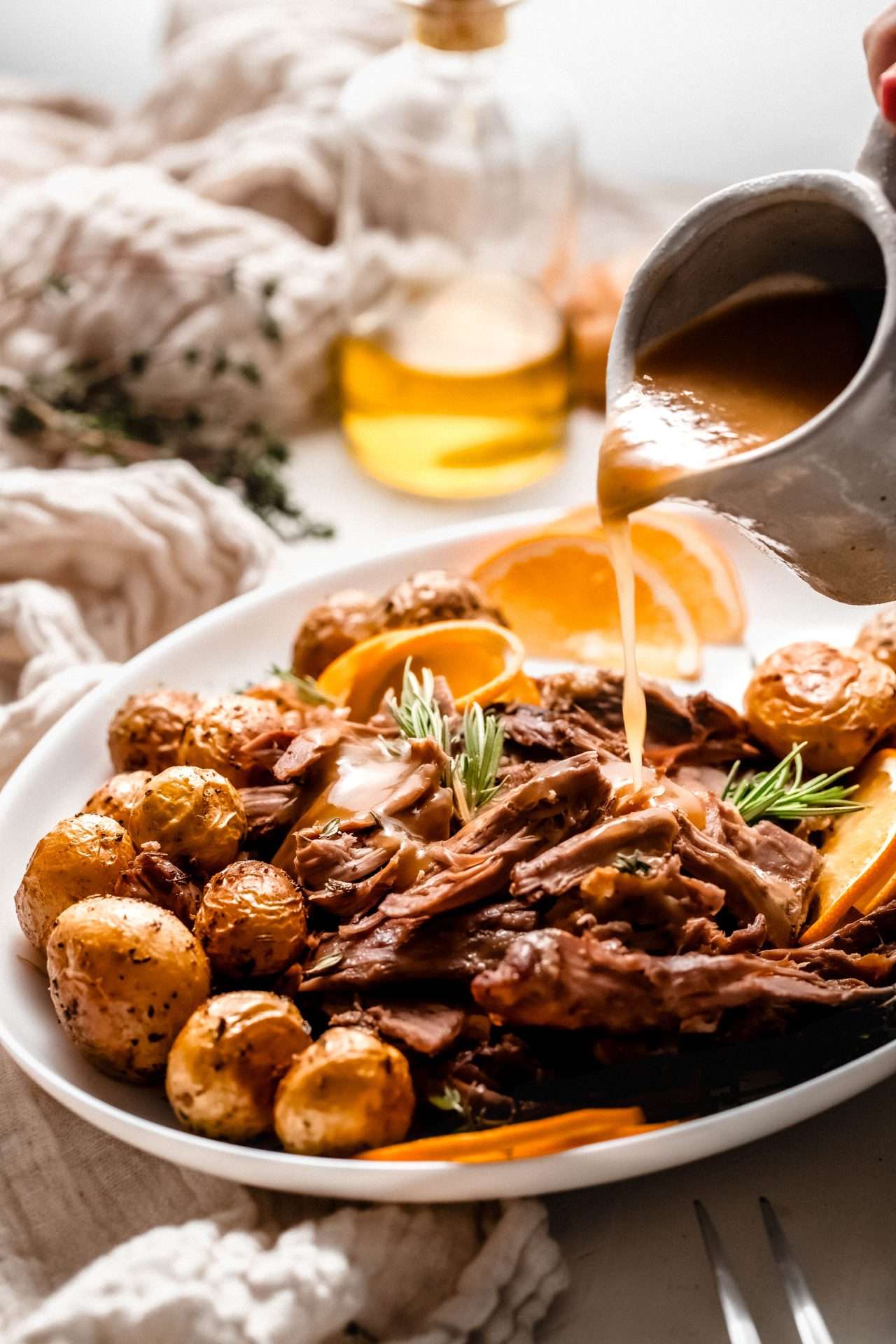 Braised american lamb shoulder with gravy