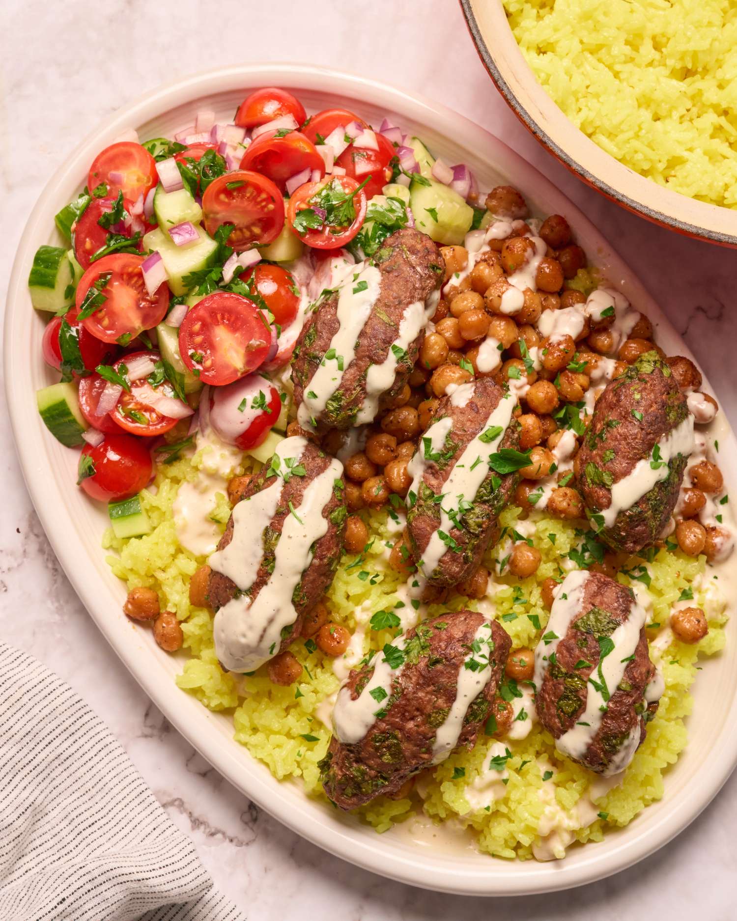 Herby lamb kofta and spicy Chickpeas