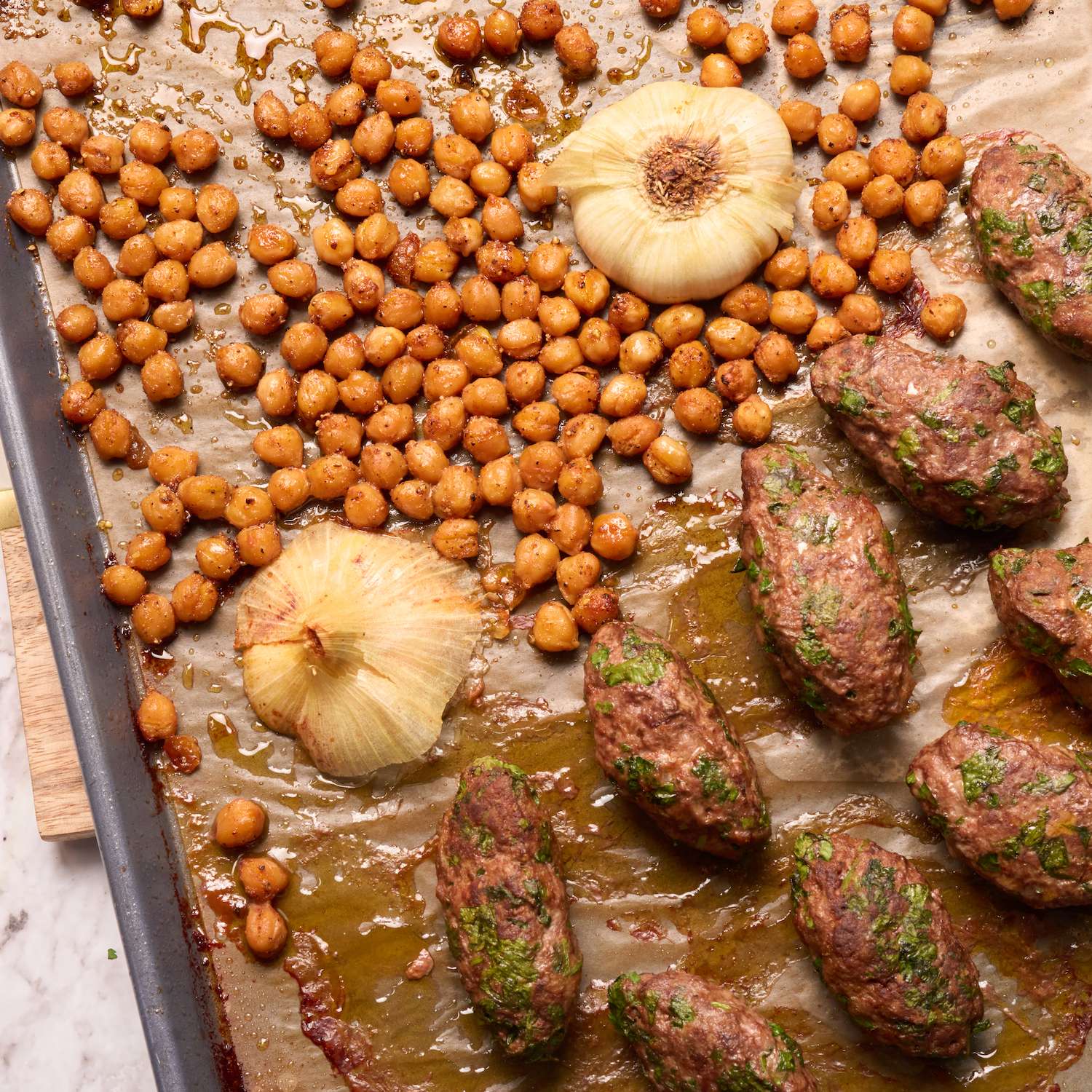 Herby lamb kofta and spicy Chickpeas