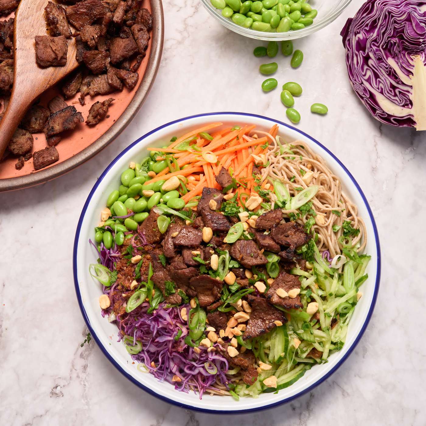 Soba Noodle Salad with Soy-Marinated Lamb 
