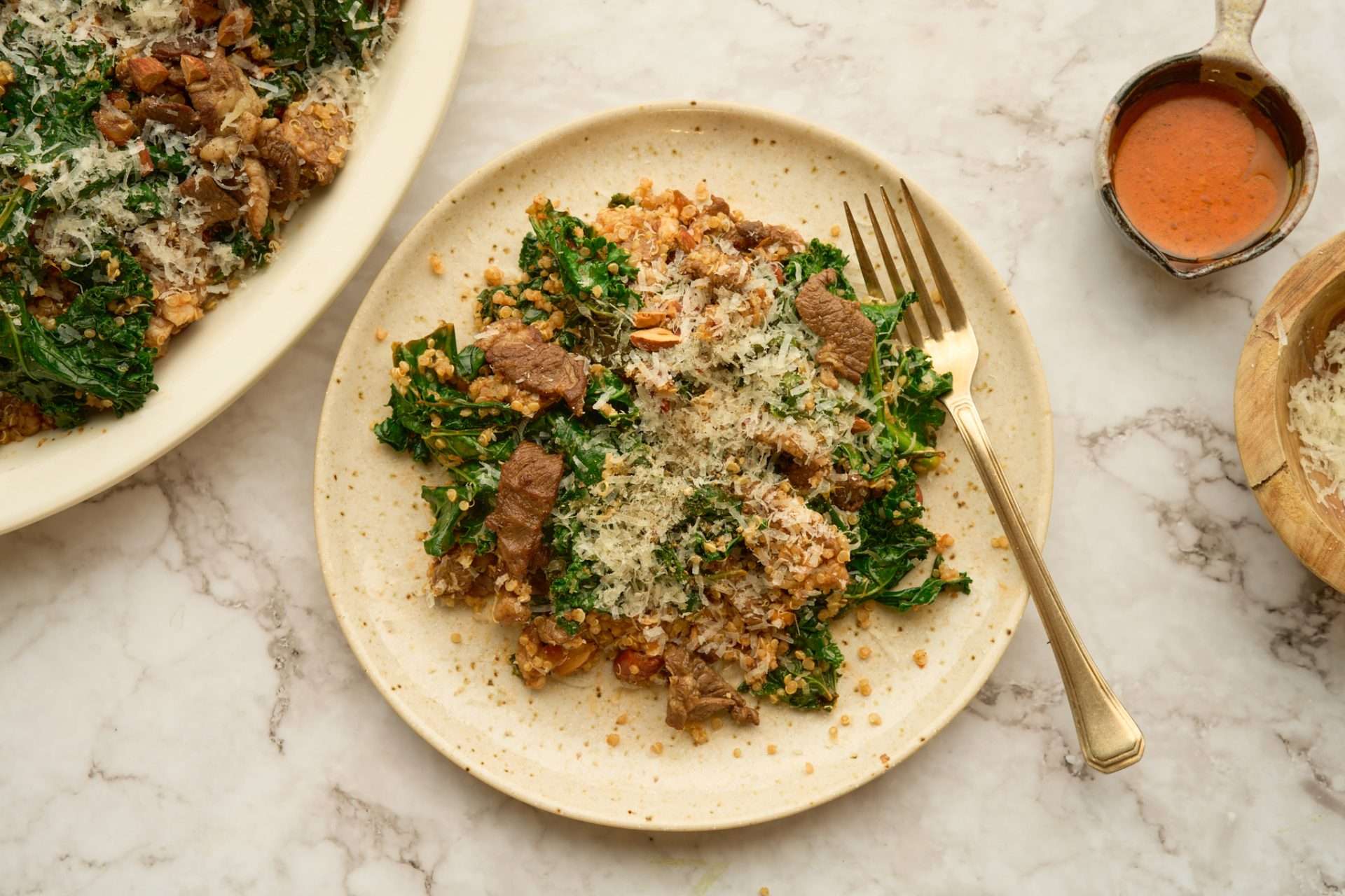 Warm kale salad with american lamb and quinoa