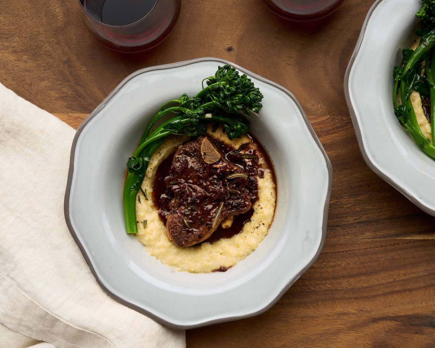 Lamb Chops with Red Wine Sauce and Brown Butter Polenta 
