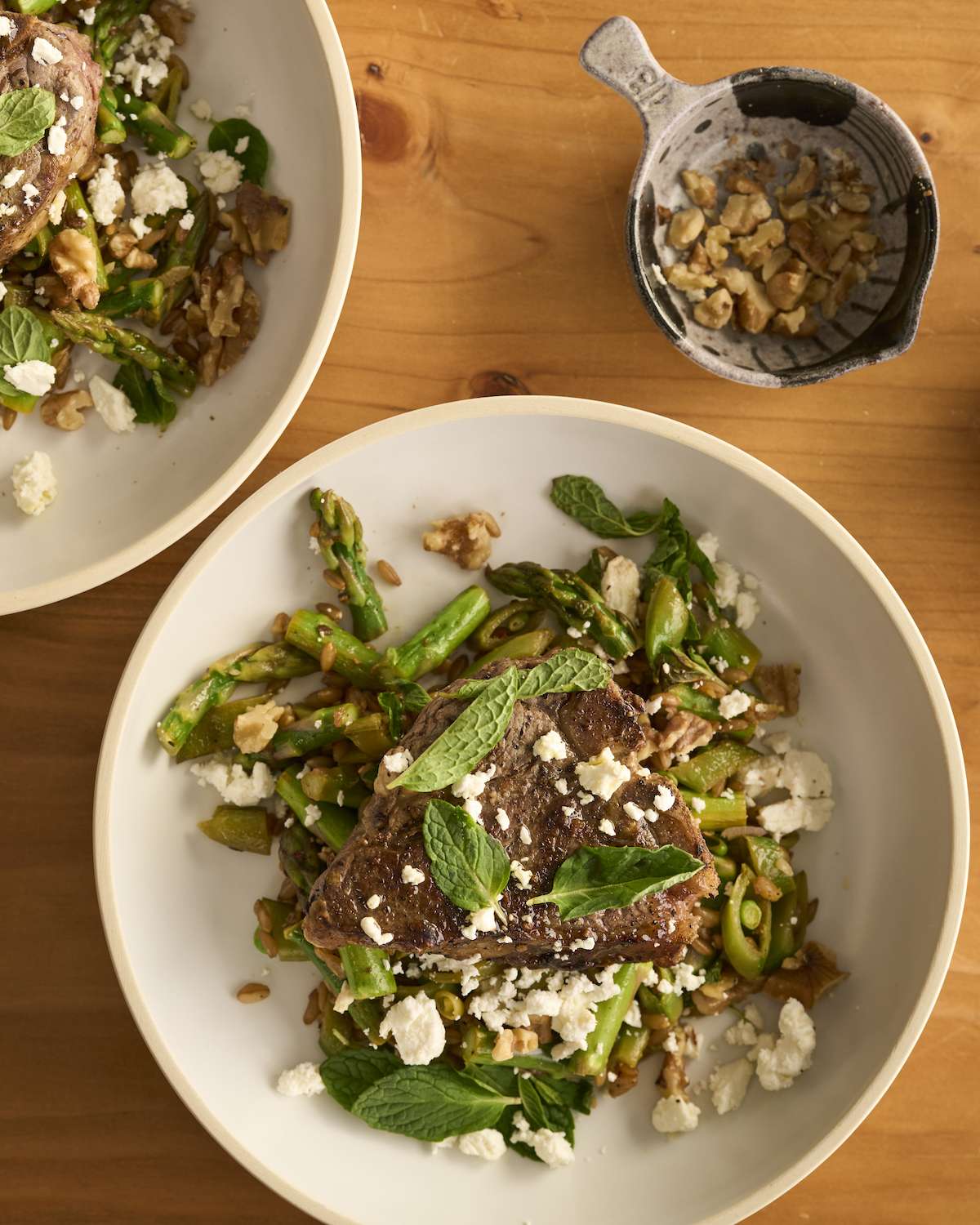 lamb loin chop spring farro salad