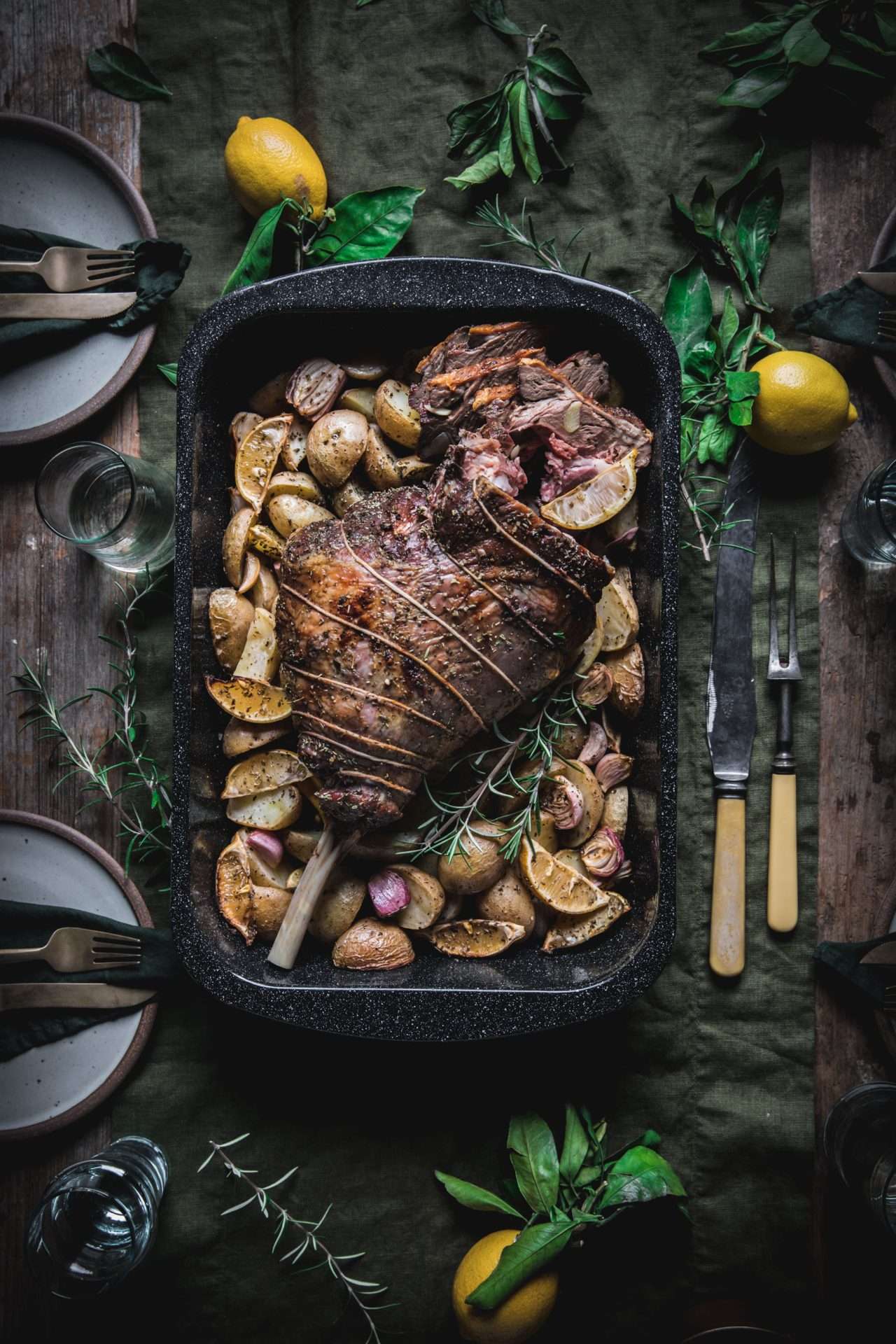 Roast Leg of American Lamb with Potatoes & Lemon