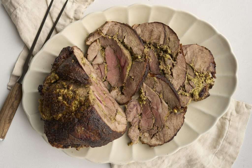 pesto stuffed lamb leg