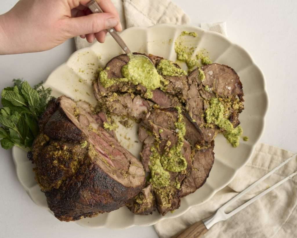 pesto stuffed lamb leg