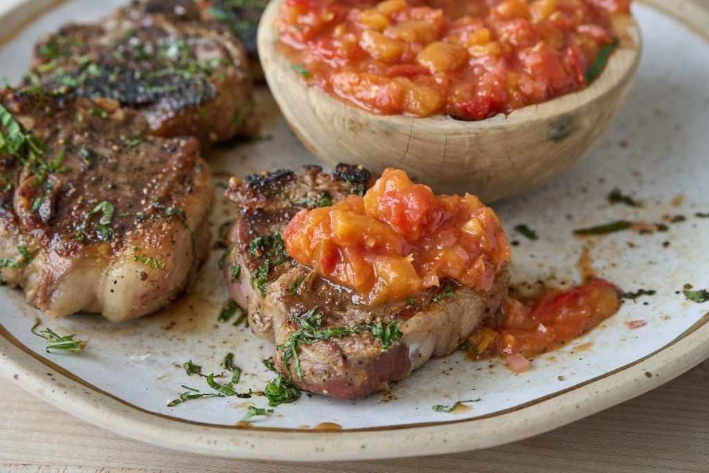 american lamb chops with tomato peach chutney