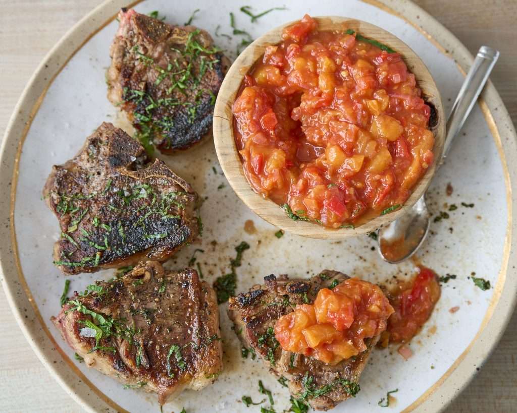 american lamb chops with tomato peach chutney