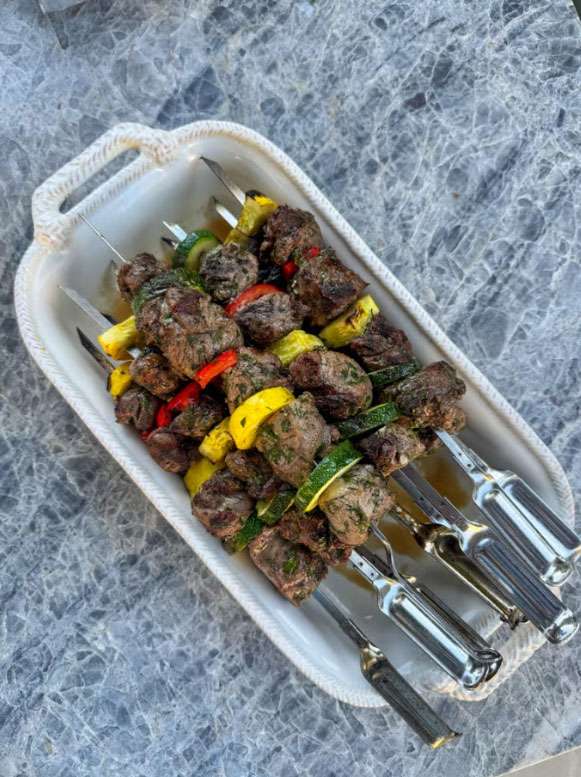 Lindsay Mediterranean Backyard Dinner Party Grilled Lemon & Herb American Lamb Kabobs