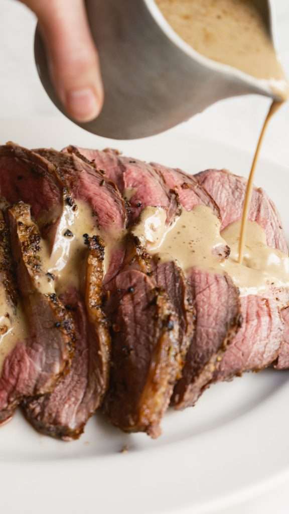 leg of american lamb au poivre