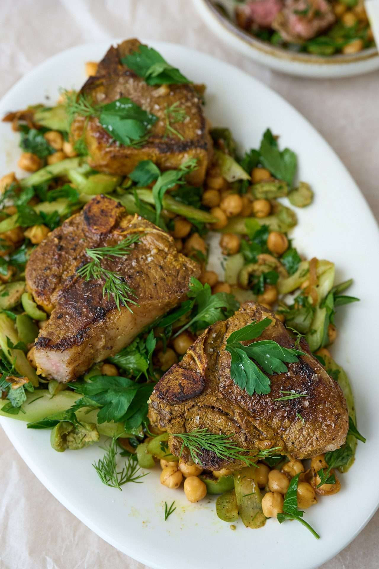 Lemon Turmeric Lamb Chops with Warm Chickpea Salad 
