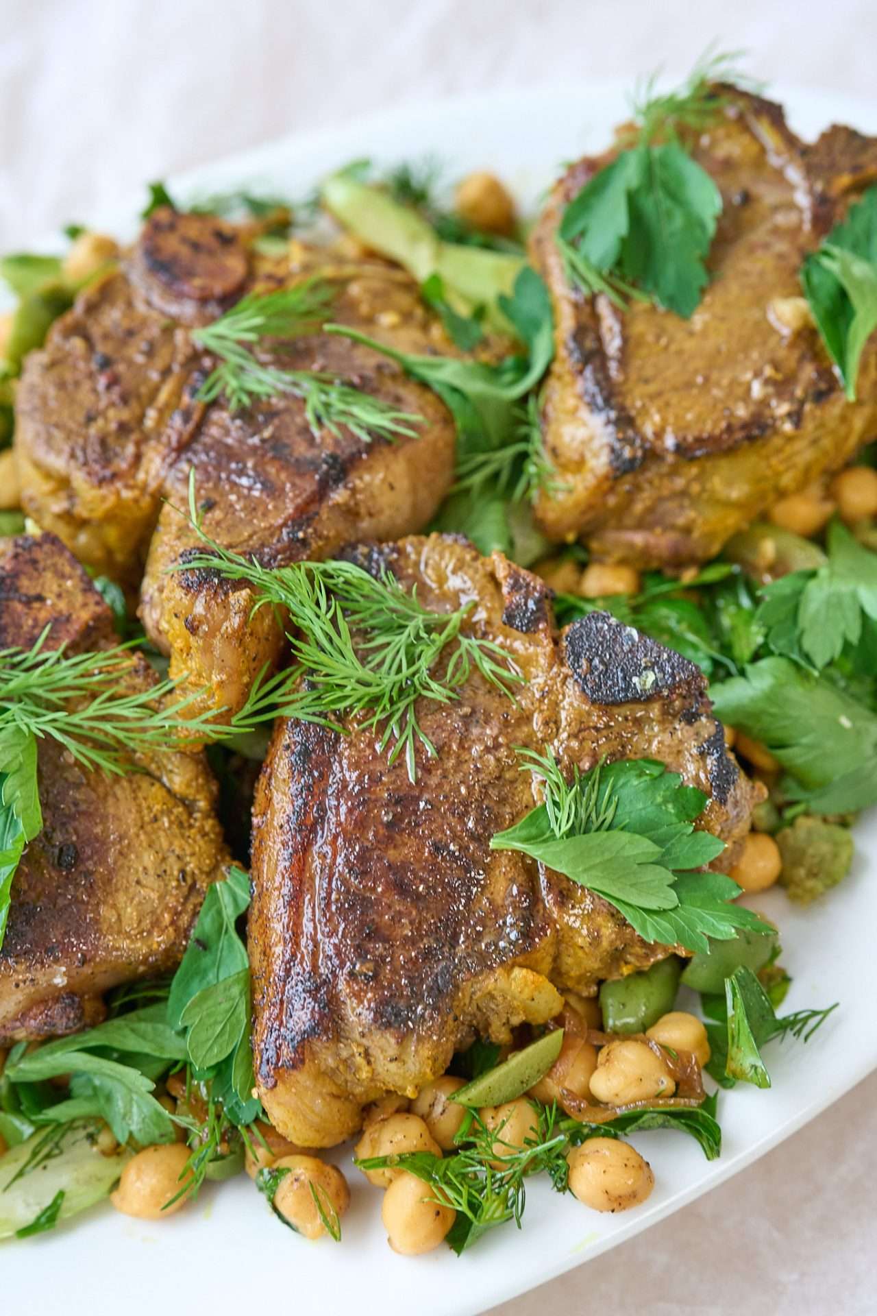 Lemon Turmeric Lamb Chops with Warm Chickpea Salad 